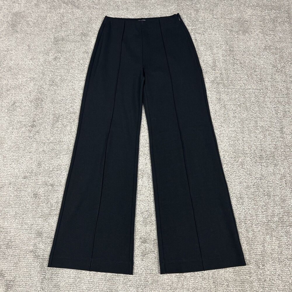 J Crew Wide Leg Pants Womens Small Black Stretch Ponte Mid-Rise Seamed Office